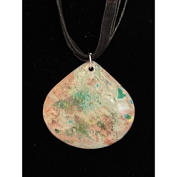 Grass Turquoise Jasper Pendant Necklace On A Cord Natural Statement Collar Boho - Picture 2 of 6